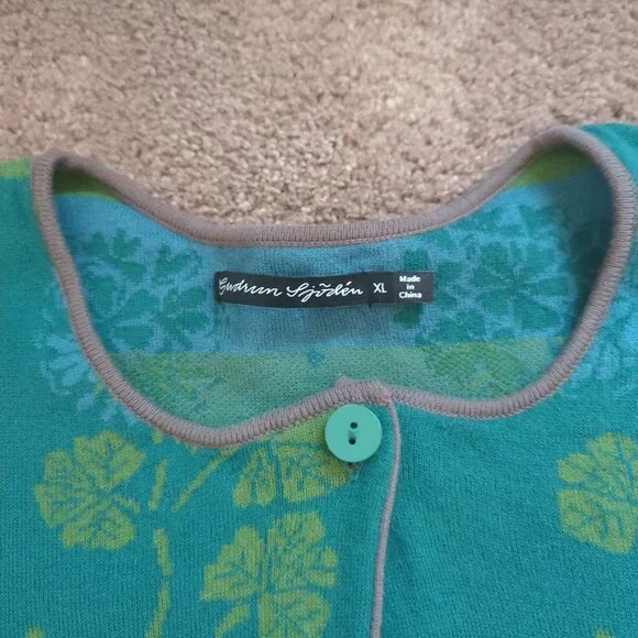 Gudrun Sjoden Marbacka Cardigan Long Sweater Organic Cotton XL Green Blue - Picture 3 of 16